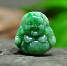 喜笑顏開(kāi)緬甸天然喜氣洋洋翡翠A貨彌勒佛玉吊墜圖